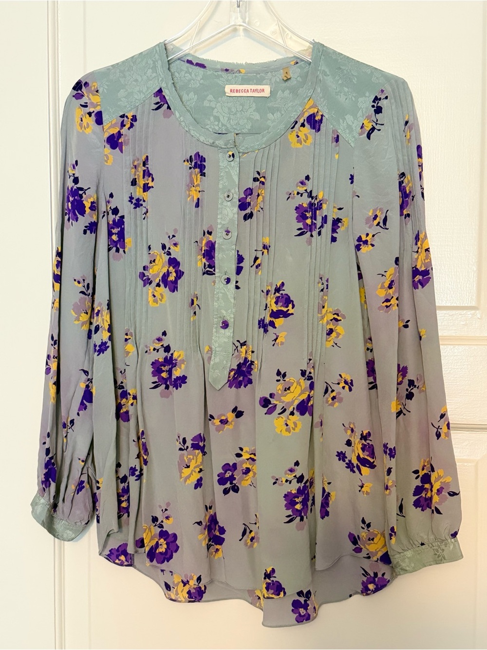 Last chance-Rebecca Taylor Sage Green Floral Button-Front Blouse